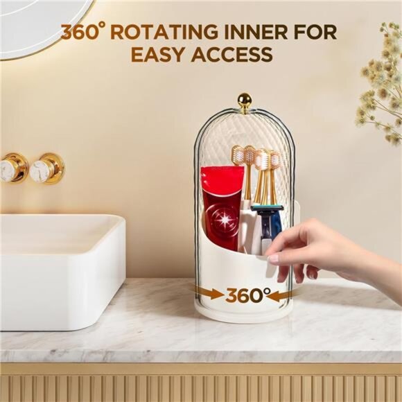 3 Slots Toothbrush Holder with Lid Rotating Concealed Tooth Brush Holder